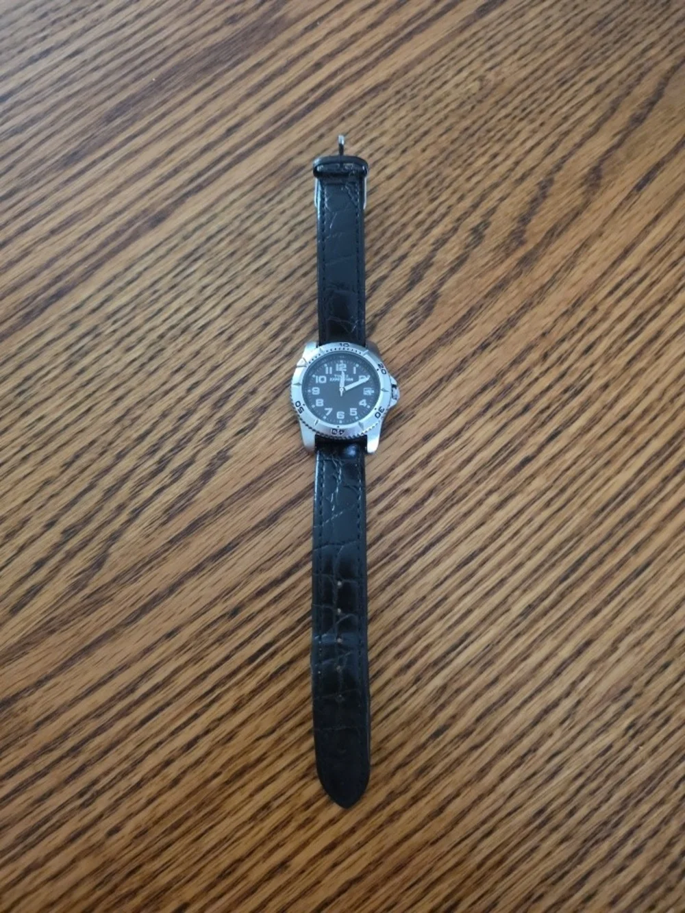 Womans Timex Expedition Black Dial Watch Croc Embossed Black Leather Strap